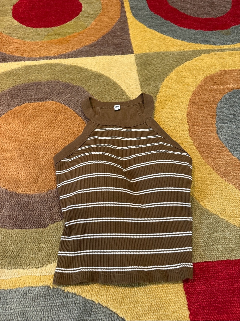 Like-New Uniqlo Halter Bra Top Khaki Brown Stripe Padded Bra Women’s Size Small